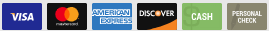 Various credit card logos displayed