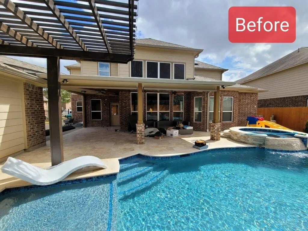 Backyard pool area before renovation