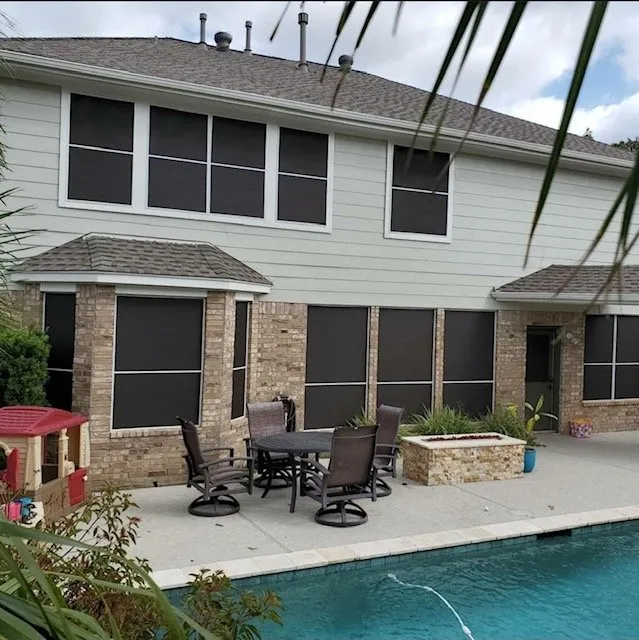 Modern house exterior with pool area